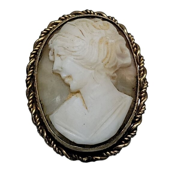 Rolyn 12kgf Carved Shell Cameo Brooch Pendant Signed R INC Vintage Estate - Picture 12 of 16
